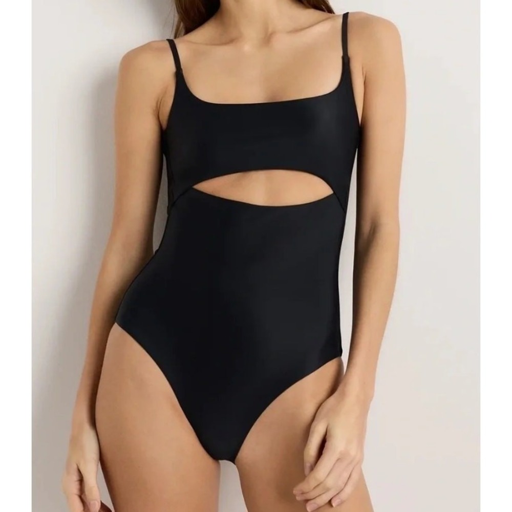 quince italian cut-out one-piece swimsuit in black, women size medium